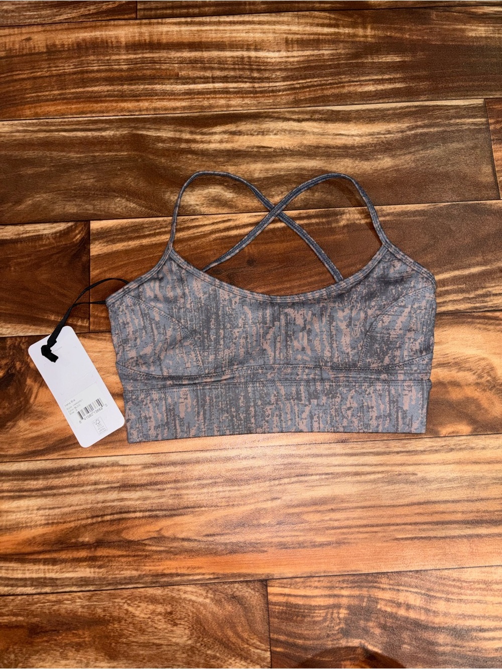 VARLEY Gray and Taupe Patterned Strappy Sports Bra (S)